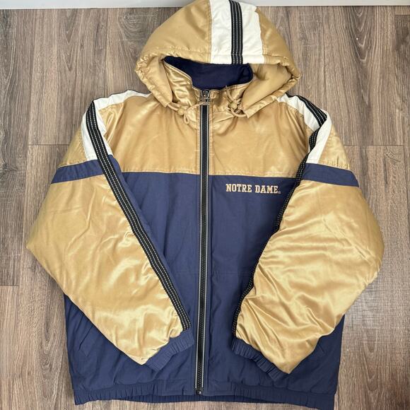 Vintage 90s University Notre Dame Jacket Large Blue Gold Starter Fighting Iris - Picture 2 of 9